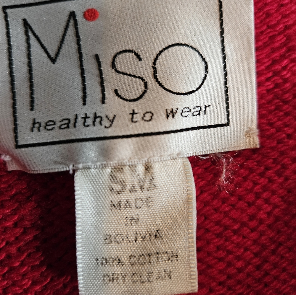 Vintage Cardigan SM 90s Buttons red Heavy Cotton Safari Oversize Artsy Indie - Picture 3 of 12